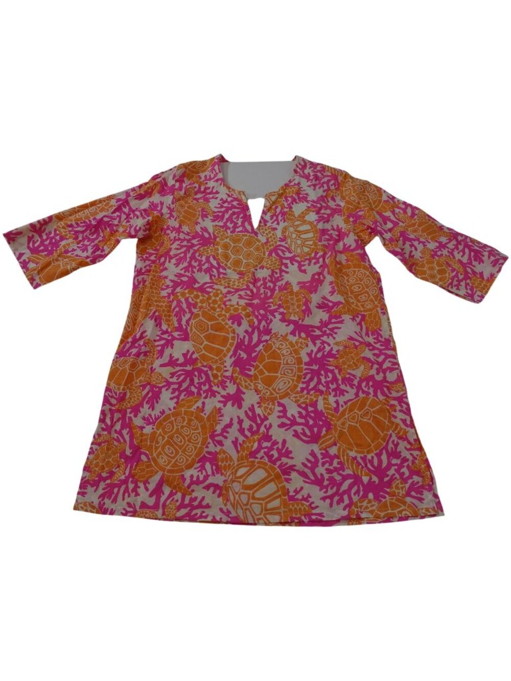Gretchen Scott Girls Turtle Print Dress Pink Orange Long Sleeve Size 8 10 Cotton